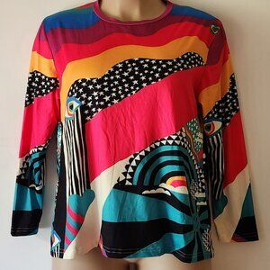 Colorblock long sleeve tee sz 1X mixed media EUC